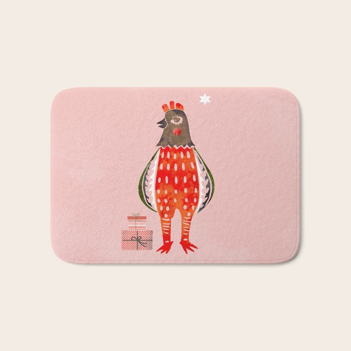 Christmas Chicken - Illustration Bath Mat