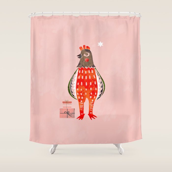 Christmas Chicken - Illustration Shower Curtain