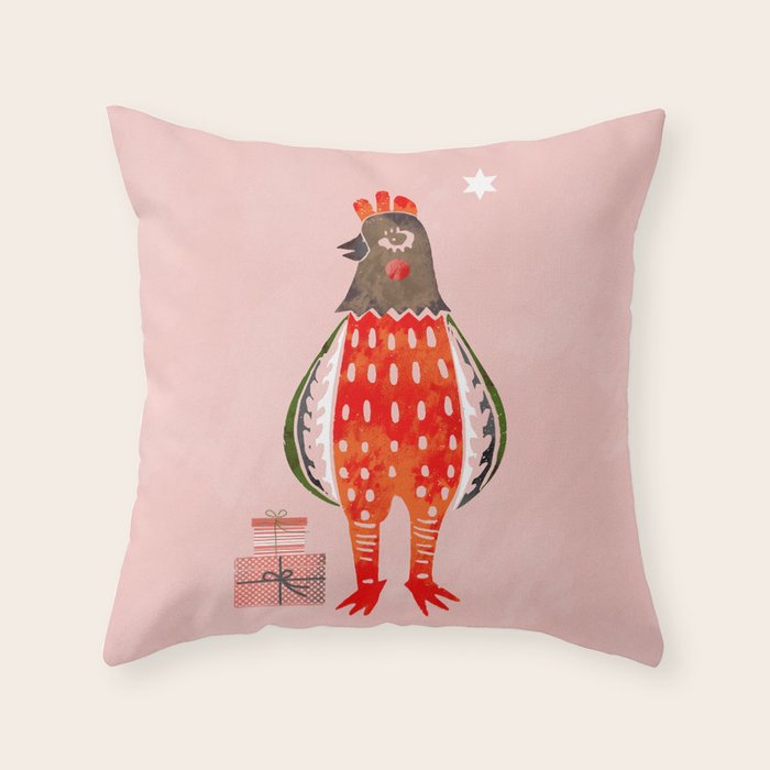 Christmas Chicken - Illustration Throw Pillow