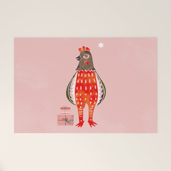 Christmas Chicken - Illustration Welcome Mat