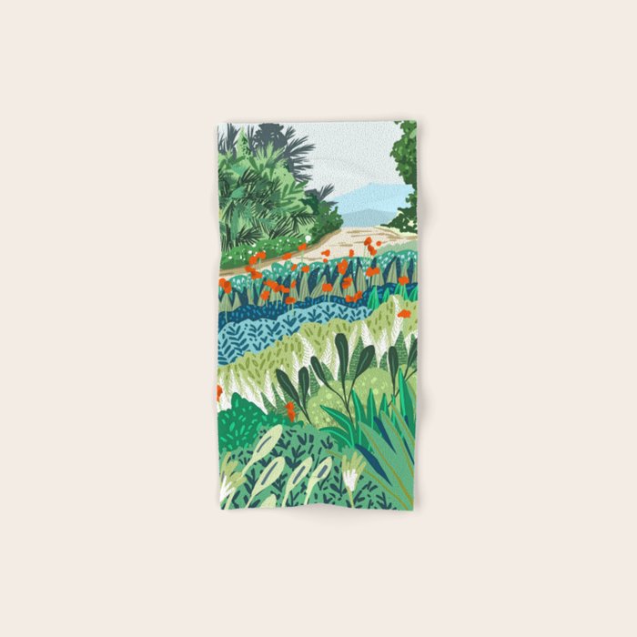 Solo Walk, Nature Jungle Forest Tropical Colorful Vibrant Bortanical Illustration Painting Bath Towel