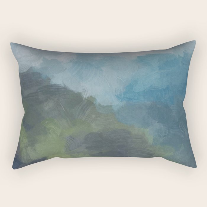 Keep Going - Abstract Painting, Gray Blue Navy Green Nature Mountain Hiking Print, Modern Wall Art Rectangular Pillow