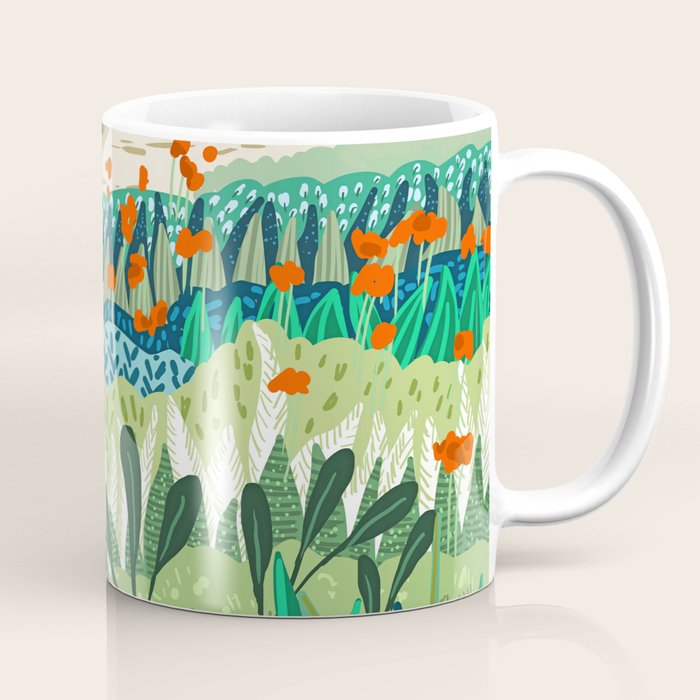 Solo Walk, Nature Jungle Forest Tropical Colorful Vibrant Bortanical Illustration Painting Coffee Mug