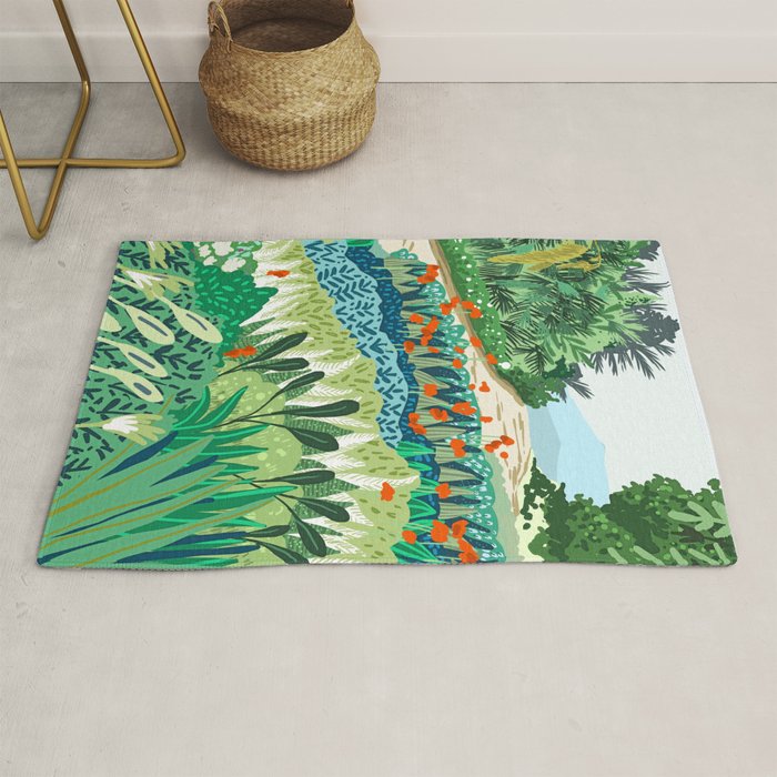 Solo Walk, Nature Jungle Forest Tropical Colorful Vibrant Bortanical Illustration Painting Rug
