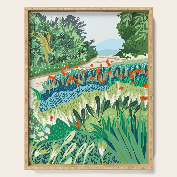 Solo Walk, Nature Jungle Forest Tropical Colorful Vibrant Bortanical Illustration Painting Serving Tray