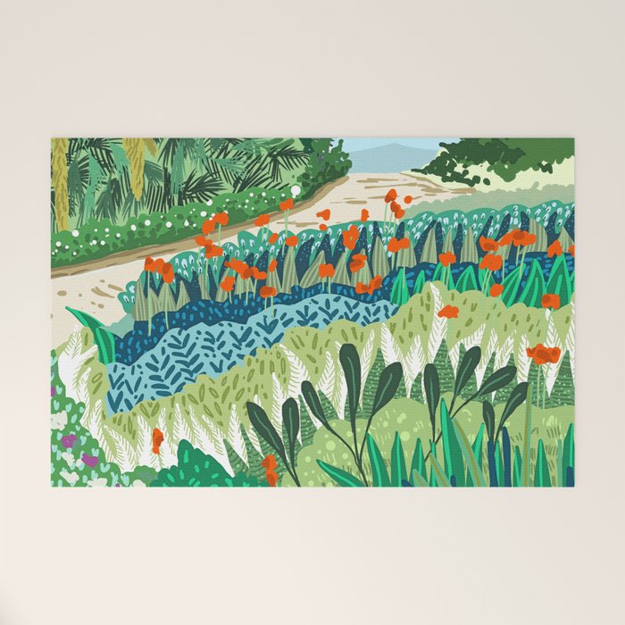Solo Walk, Nature Jungle Forest Tropical Colorful Vibrant Bortanical Illustration Painting Welcome Mat