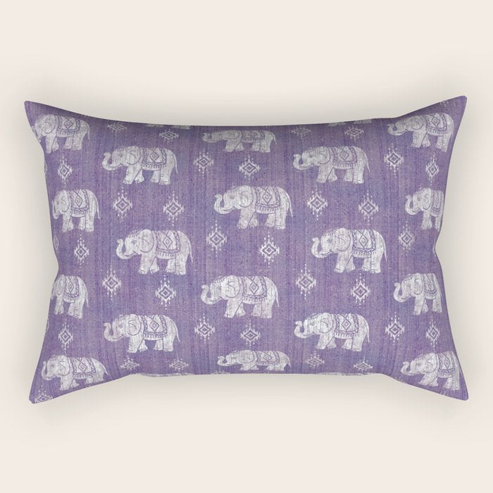 Elephants On Linen - Amethyst Rectangular Pillow