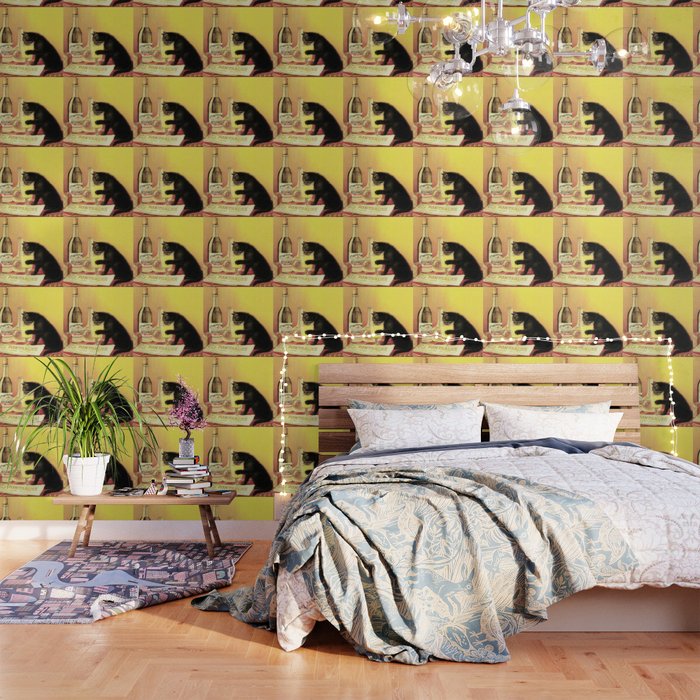 Absinthe Bourgeois Black Cat Vintage Wallpaper