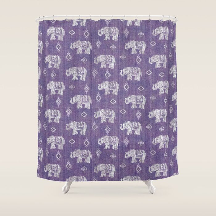 Elephants On Linen - Amethyst Shower Curtain