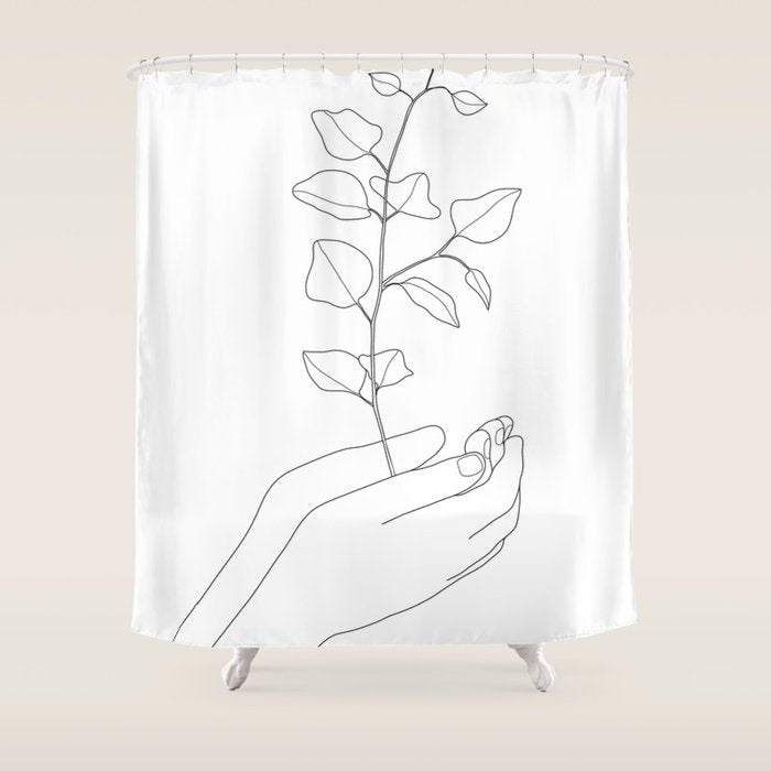 Minimal Hand Holding The Branch Ii Shower Curtain