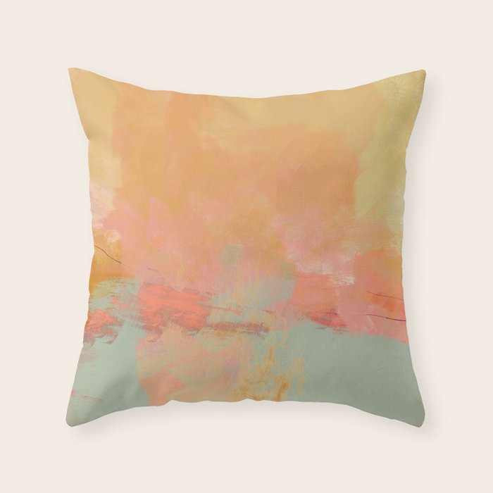 Abstract Peach Sky On Mint Sea Throw Pillow