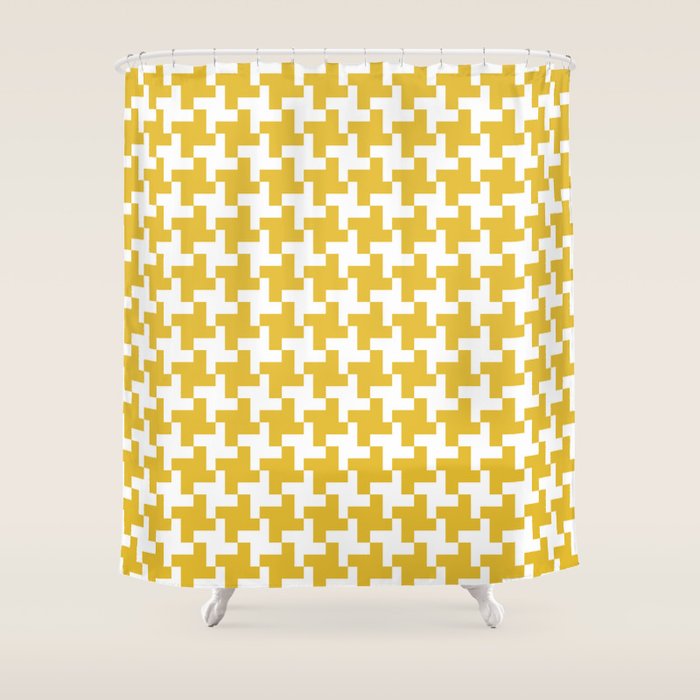 Houndstooth Pattern Mustard Yellow Shower Curtain
