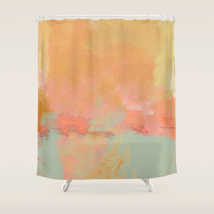 Abstract Peach Sky On Mint Sea Shower Curtain