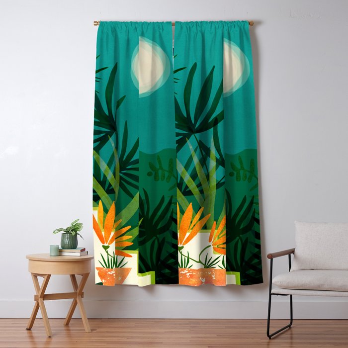 Tropical Moonlight Night Scene Window Curtain