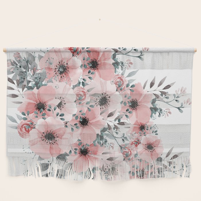 Watercolor Flower, Blush Pink And Gray, Floral Prints Wall Hanging