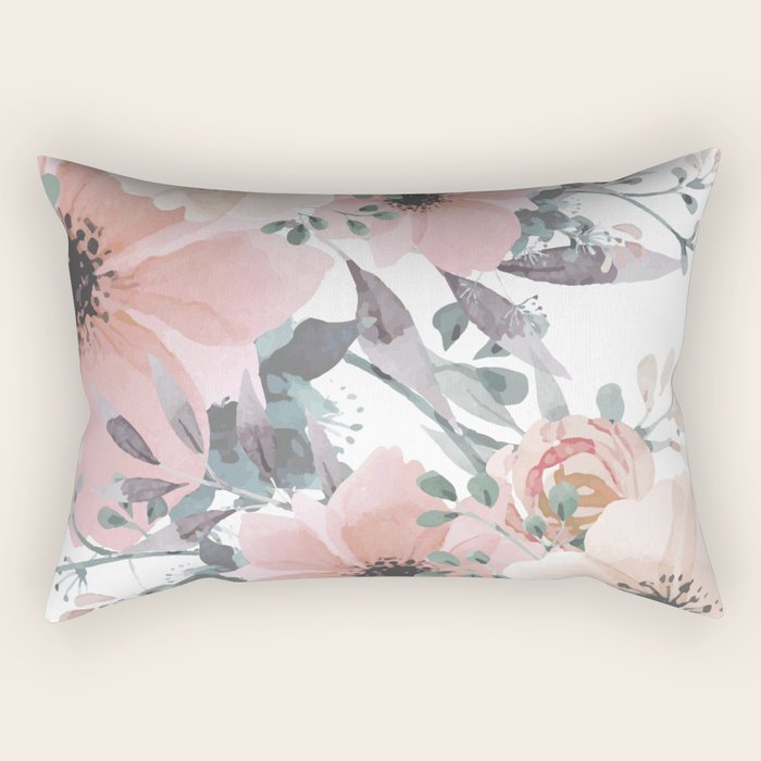 Watercolor, Blush Pink And Peach, Floral Prints Rectangular Pillow