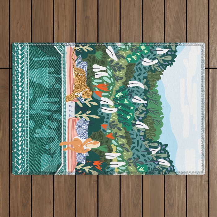 Chilling By The Pool With My Leopard Tropical Jungle Nature Wildlife Bohemian Morocco Travel Outdoor Rug