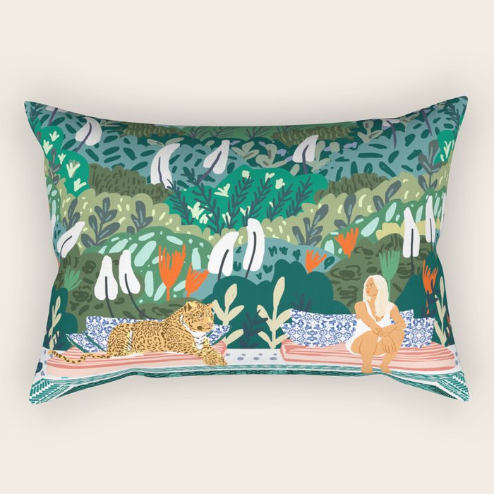Chilling By The Pool With My Leopard Tropical Jungle Nature Wildlife Bohemian Morocco Travel Rectangular Pillow