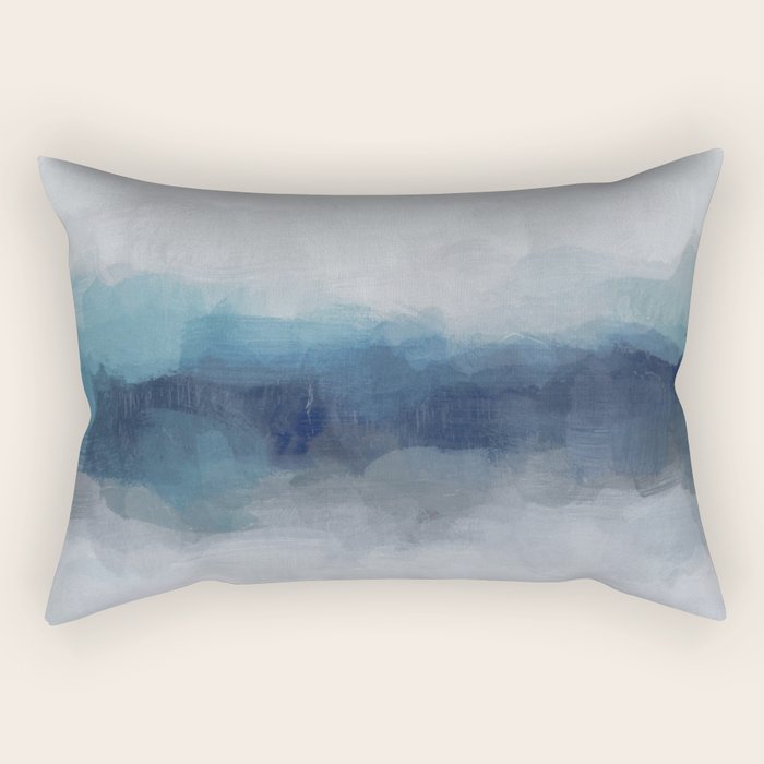 Rainy Morning - Indigo Navy Ocean Horizon, Sky Gray Blue Abstract Nature Ocean Cloudy Sunrise Water Rectangular Pillow