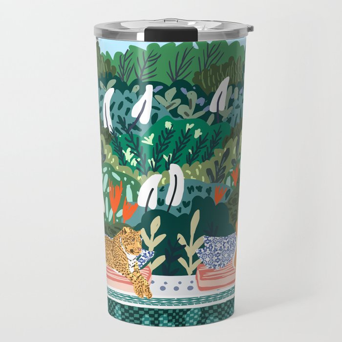 Chilling By The Pool With My Leopard Tropical Jungle Nature Wildlife Bohemian Morocco Travel Travel Mug
