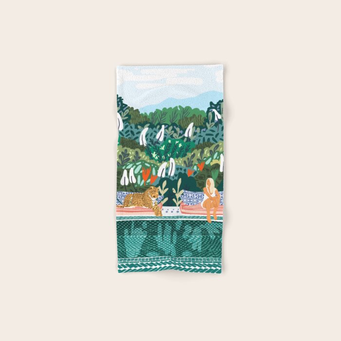 Chilling By The Pool With My Leopard Tropical Jungle Nature Wildlife Bohemian Morocco Travel Bath Towel
