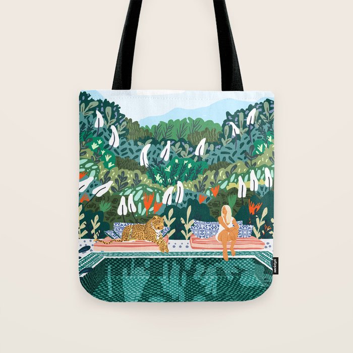 Chilling By The Pool With My Leopard Tropical Jungle Nature Wildlife Bohemian Morocco Travel Tote Bag