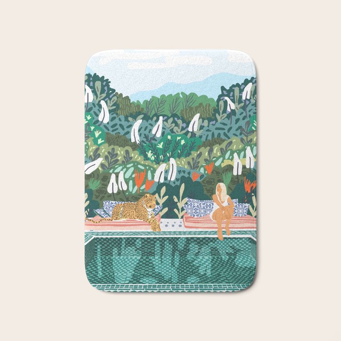 Chilling By The Pool With My Leopard Tropical Jungle Nature Wildlife Bohemian Morocco Travel Bath Mat