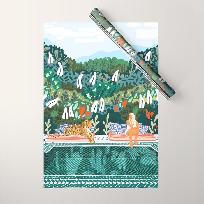Chilling By The Pool With My Leopard Tropical Jungle Nature Wildlife Bohemian Morocco Travel Wrapping Paper