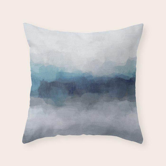 Rainy Morning - Indigo Navy Ocean Horizon, Sky Gray Blue Abstract Nature Ocean Cloudy Sunrise Water Throw Pillow