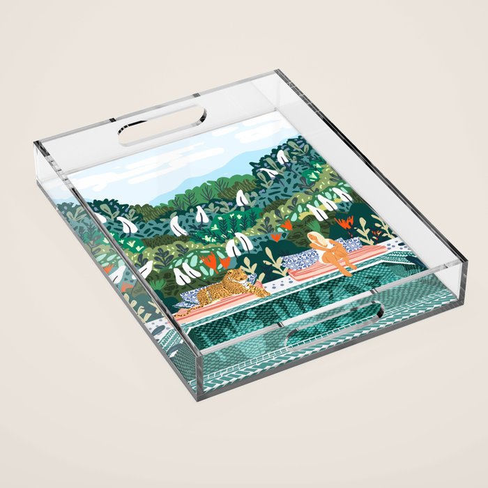 Chilling By The Pool With My Leopard Tropical Jungle Nature Wildlife Bohemian Morocco Travel Acrylic Tray