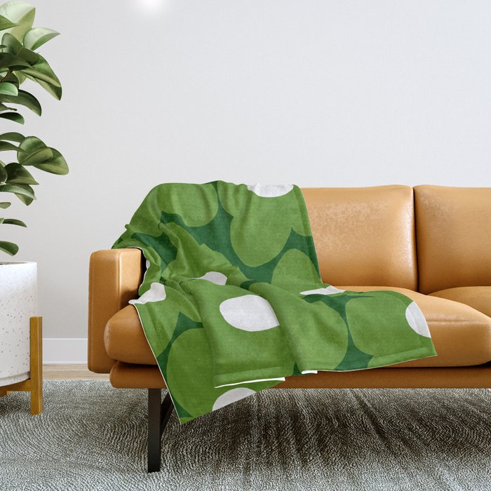 Spring Green Retro Flowers Dark Green Background #Decor #Homestorie #Buyart Throw Blanket