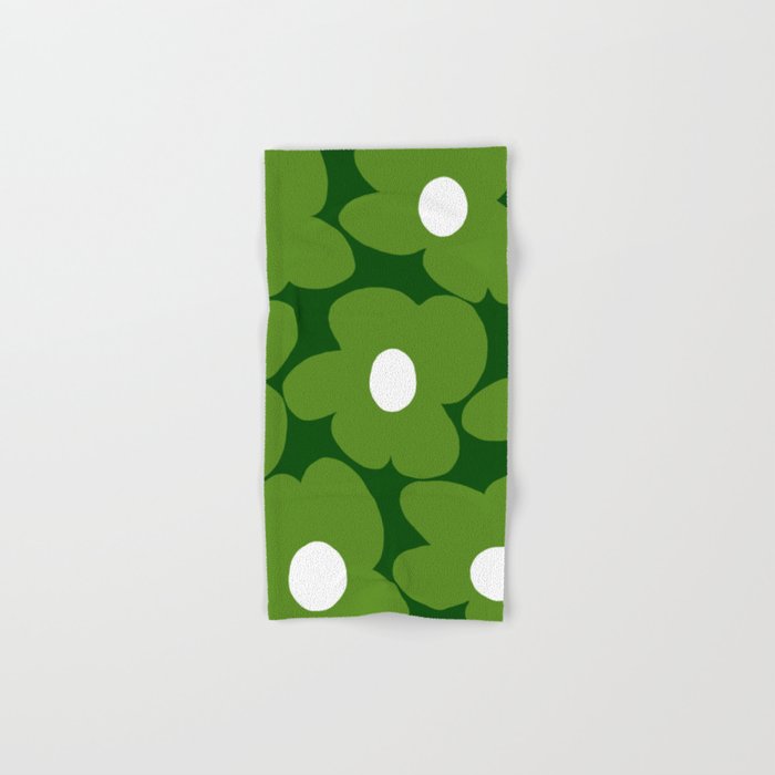 Spring Green Retro Flowers Dark Green Background #Decor #Homestorie #Buyart Bath Towel