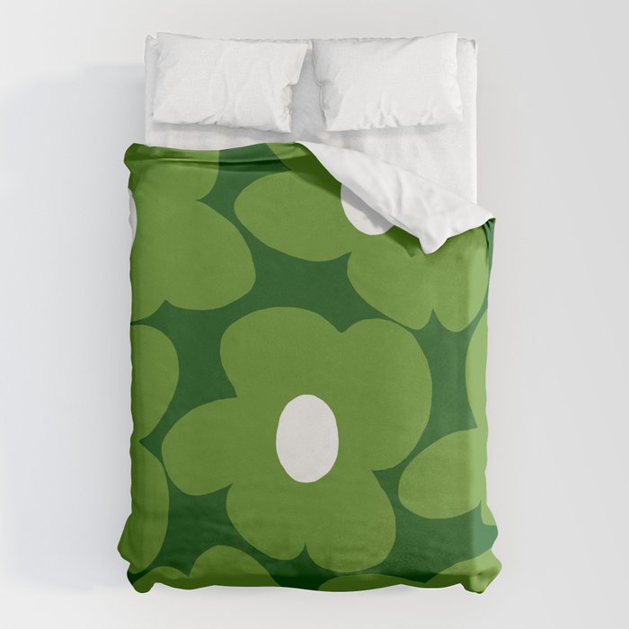 Spring Green Retro Flowers Dark Green Background #Decor #Homestorie #Buyart Duvet Cover