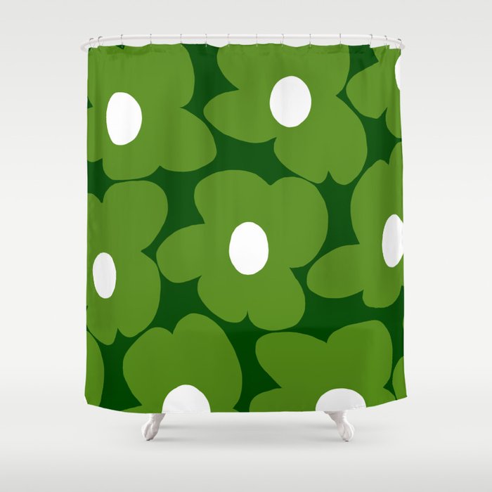 Spring Green Retro Flowers Dark Green Background #Decor #Homestorie #Buyart Shower Curtain