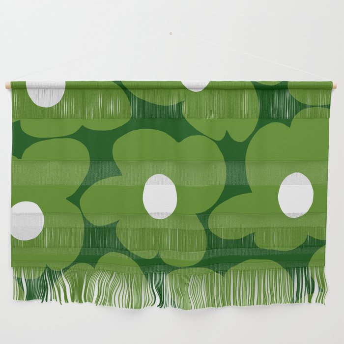 Spring Green Retro Flowers Dark Green Background #Decor #Homestorie #Buyart Wall Hanging