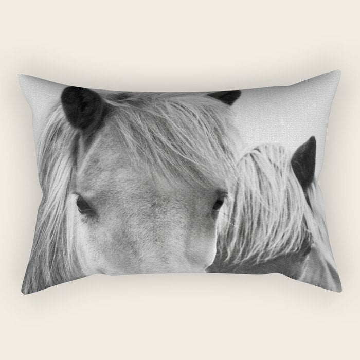 Horses - Black & White 7 Rectangular Pillow