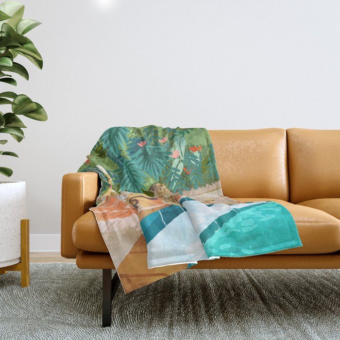 The Wild Side, Human & Nature Connection, Woman With Cheetah Cat, Tiger Painting Throw Blanket