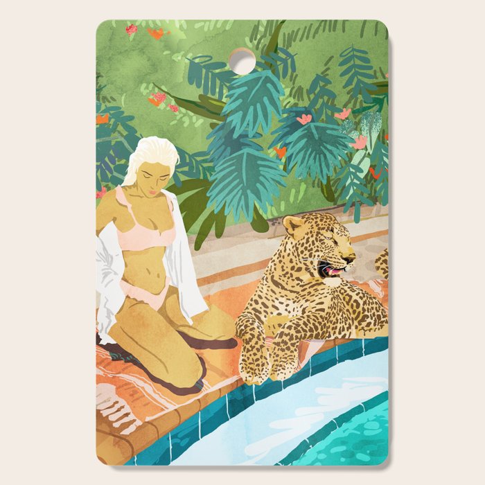 The Wild Side, Human & Nature Connection, Woman With Cheetah Cat, Tiger Painting Cutting Board