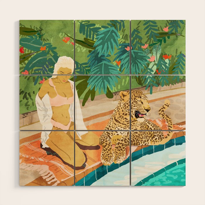 The Wild Side, Human & Nature Connection, Woman With Cheetah Cat, Tiger Painting Wood Wall Art