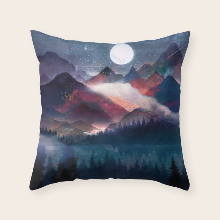 Mountain Lake Under The Stars Throw Pillow