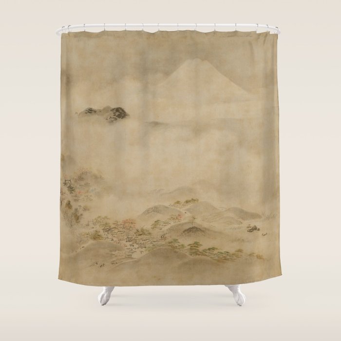 Japanese Edo Period Landscape Scroll Of Mount Fuji - Kano Tanyu Shower Curtain