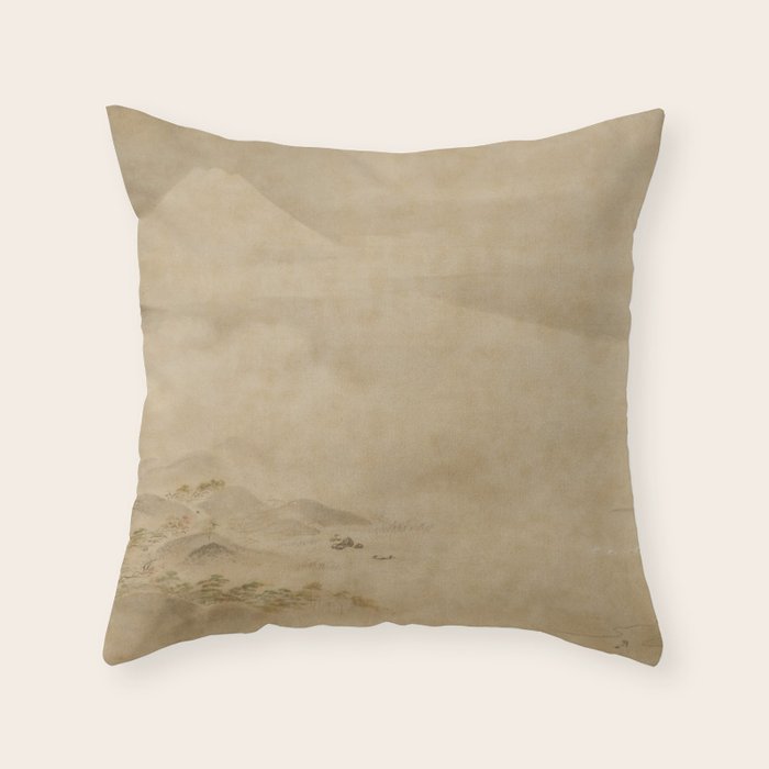 Japanese Edo Period Landscape Scroll Of Mount Fuji - Kano Tanyu Throw Pillow