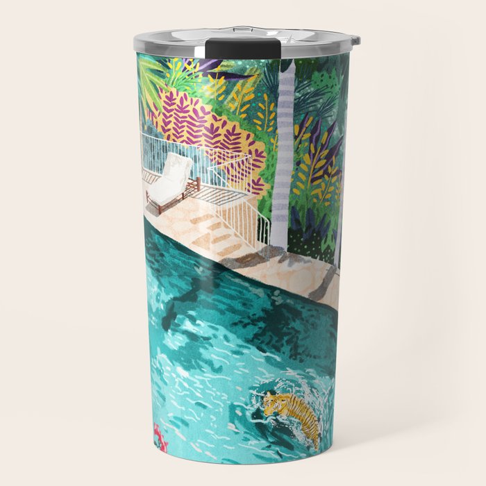 Luxury Tiger Villa Illustration, Architecture Travel Nature Painting, Hotel Landscape Garden Travel Mug