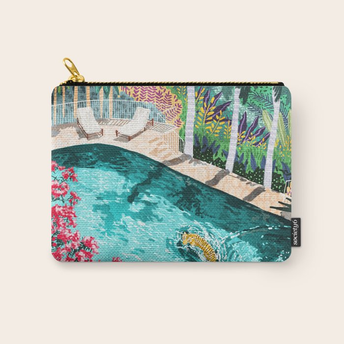 Luxury Tiger Villa Illustration, Architecture Travel Nature Painting, Hotel Landscape Garden Carry All Pouch