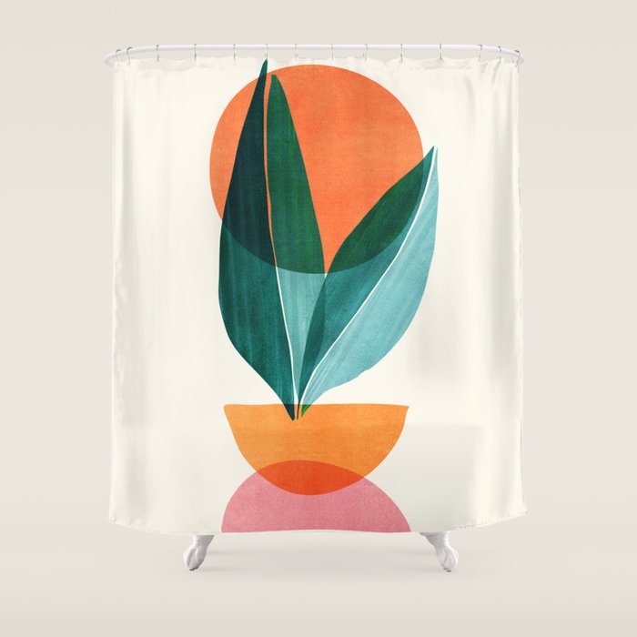 Nature Stack Teal And Orange Abstract Sunset Shower Curtain