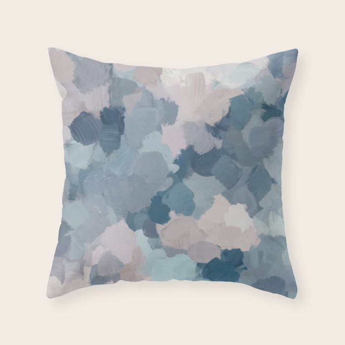 Beautiful Breeze I - Mint Aqua Navy Indigo Blue Blush Pink Abstract Painting, Modern Wall Art Throw Pillow