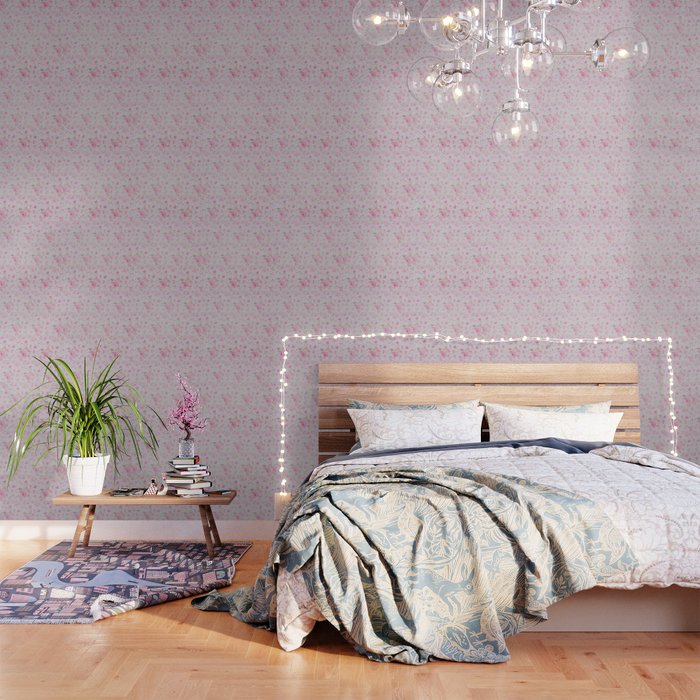 Modern Vintage Blush Pink  Romantic Floral Pattern Wallpaper