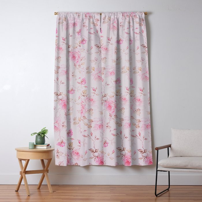 Modern Vintage Blush Pink  Romantic Floral Pattern Window Curtain