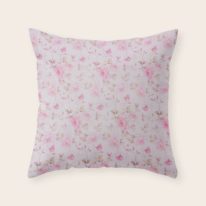 Modern Vintage Blush Pink  Romantic Floral Pattern Throw Pillow