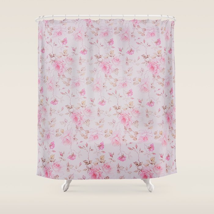 Modern Vintage Blush Pink  Romantic Floral Pattern Shower Curtain